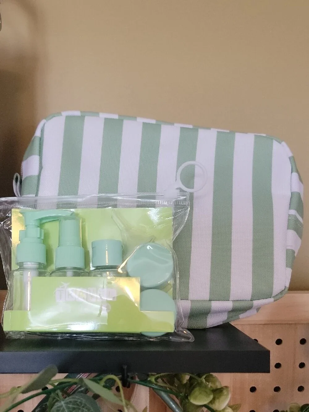 GIFT TOTE Pink and Green Striped Tote with Pale Pink Stanley Tumbler Flamingo